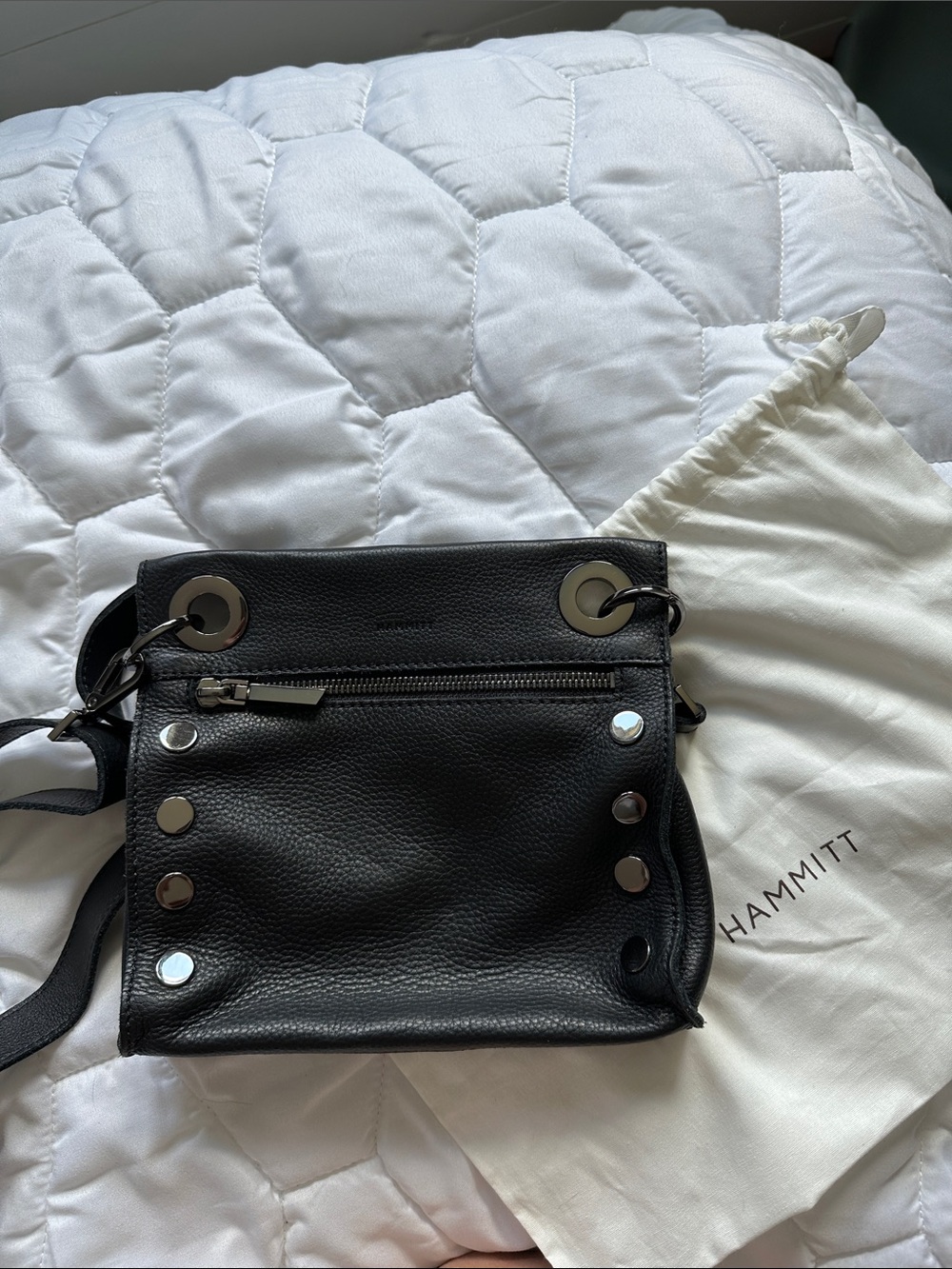 Hammitt Black Leather Crossbody Bag with Gunmetal Details